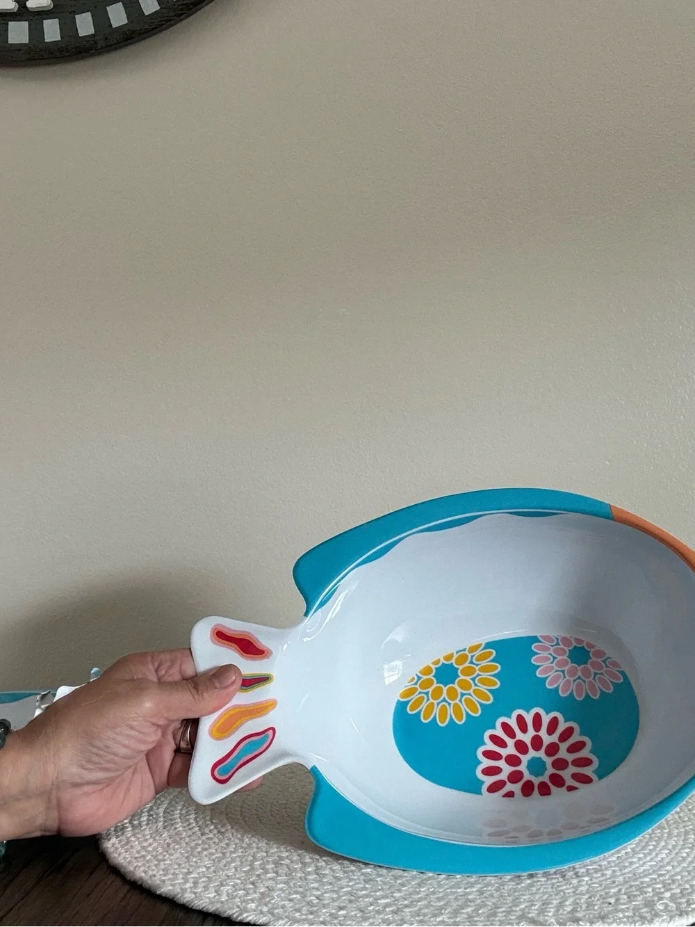 Colorful Fish-Shaped Melamine Bowl Set - Turquoise & Orange